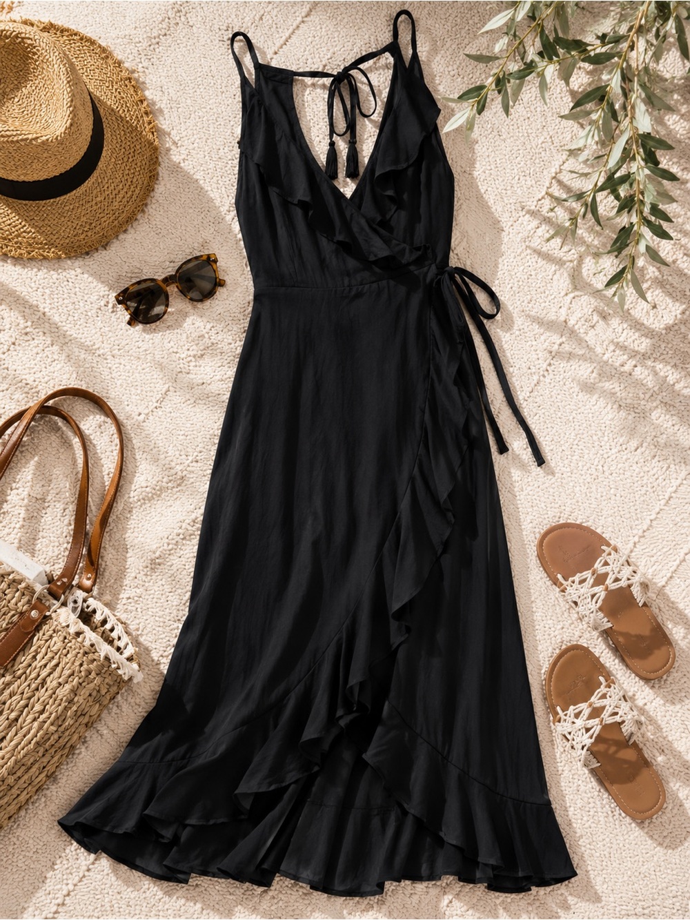 Black Ruffle Wrap Maxi Dress - Women